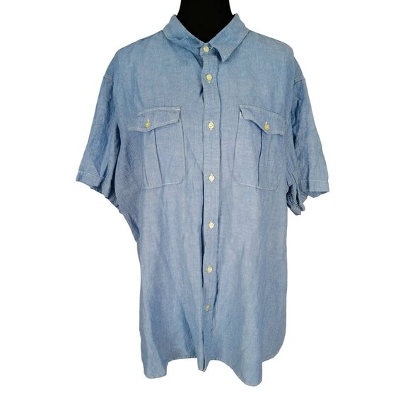 Eddie Bauer Blue Denim Relaxed Fit Size‎ XXL Short Sleeve Button Up - Picture 1 of 6